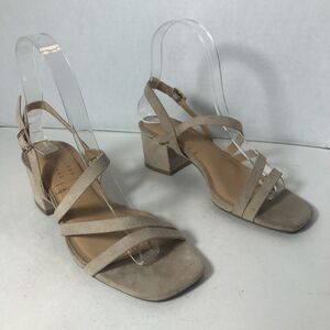 LC Lauren Conrad Heel Sandals Womens Size 5 Emeliah Beige Strappy Memory Foam D3
